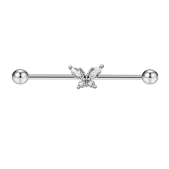 Piercing Jewelry Industrial Barbell Stud Earrings Butterfly Zircon Ear Bridge Double Ear Piercing Stainless Steel Geometric Electroplating Minimalist