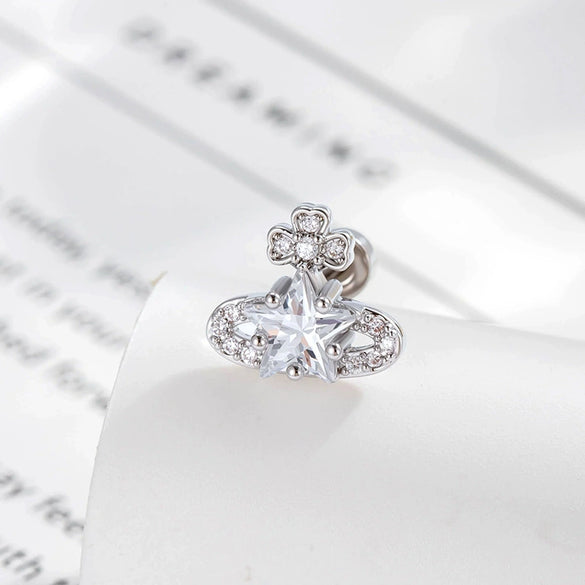 Piercing Jewelry Metal With Zirconia In Saturn Star Design French Retro Style For Women
