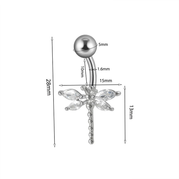 Piercing Jewelry Navel Ring Cross Pendant Stainless Steel Heartshaped Butterfly Snakeshaped Zircon