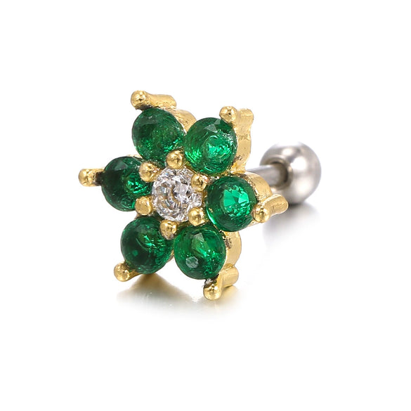 Piercing Jewelry Screw Earrings Copper Real Gold Plated Small Flower Zircon For Women