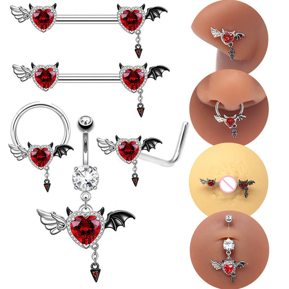 Piercing Jewelry Stainless Steel Devil Heart Shaped Electroplated Bat Series Nipple Ring Navel Ring Nose Nail Nose Ring Unisex