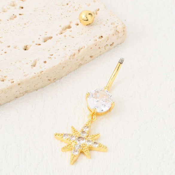 Piercing Jewelry Stainless Steel Fivepointed Star Pendant Navel Ring Electroplated