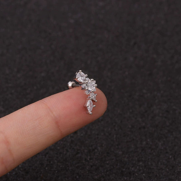 Piercing Jewelry Stainless Steel Thin Rod Ear Bone Stud Fivepointed Star Zircon Inlaid Rose Gold For Women
