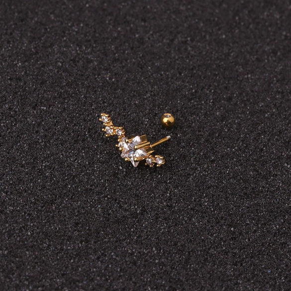 Piercing Jewelry Stainless Steel Thin Rod Ear Bone Stud Fivepointed Star Zircon Inlaid Rose Gold For Women