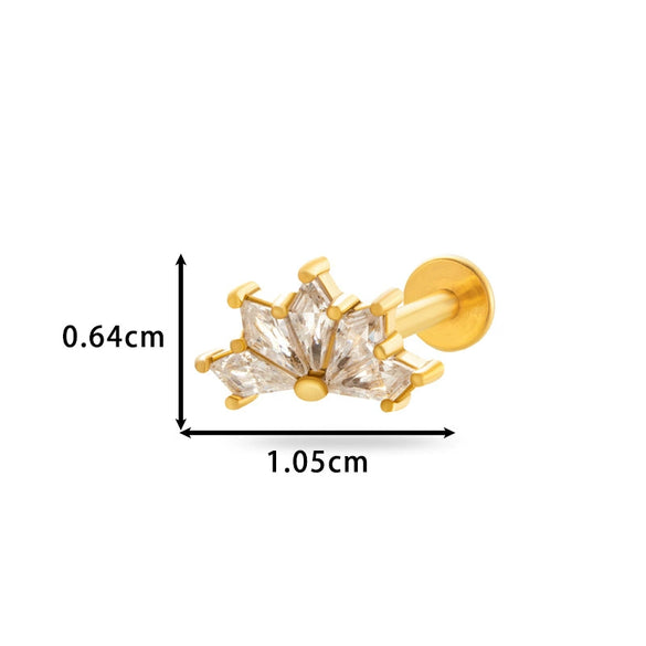 Piercing Jewelry Stainless Steel Zircon Love Crown Inner Teeth Screw Lip Nail Lever Ear Bone Nail Electroplated