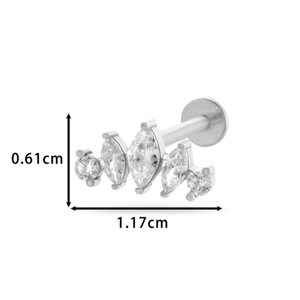 Piercing Jewelry Stainless Steel Zircon Love Crown Inner Teeth Screw Lip Nail Lever Ear Bone Nail Electroplated