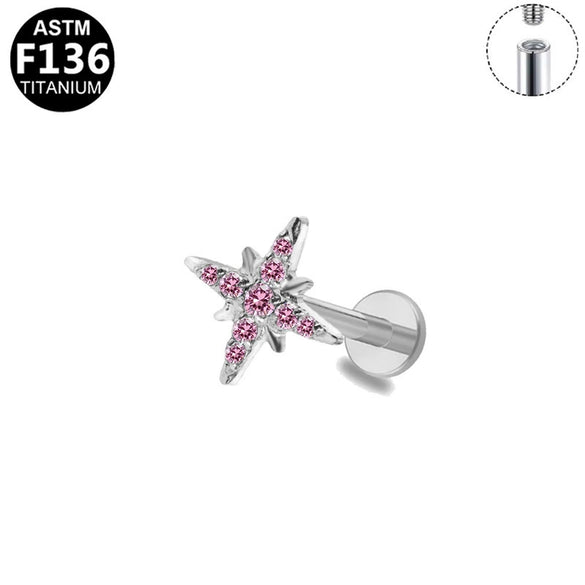 Piercing Jewelry Titanium Alloy Star Shape Electroplated Colorful Zircon