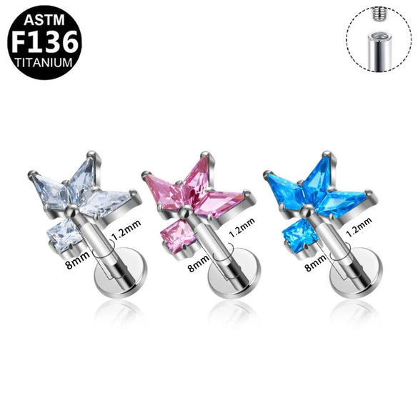 Piercing Jewelry Titanium Alloy Star Shape Electroplated Colorful Zircon