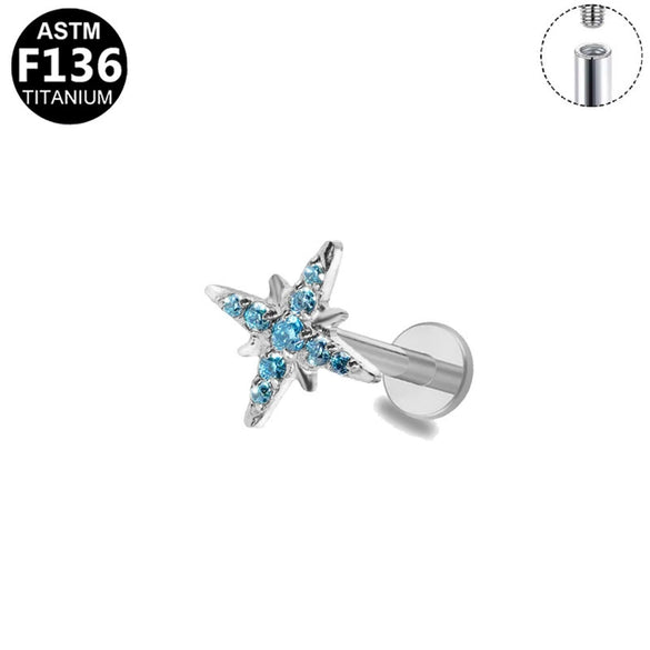 Piercing Jewelry Titanium Alloy Star Shape Electroplated Colorful Zircon
