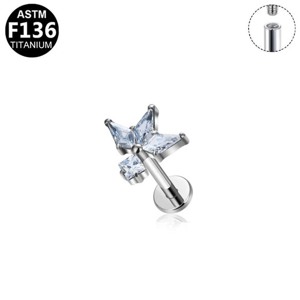 Piercing Jewelry Titanium Alloy Star Shape Electroplated Colorful Zircon