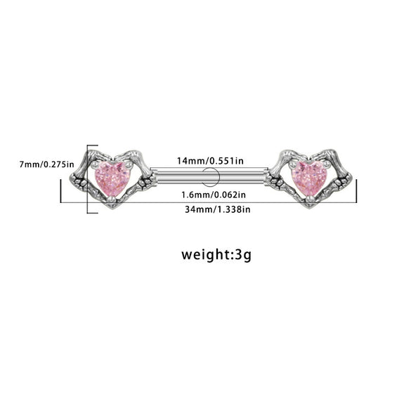 Piercing Jewelry Zinc Alloy Heartshaped Geometric Pink Zircon Breast Ring Unisex