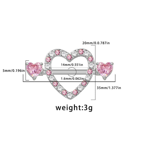 Piercing Jewelry Zinc Alloy Heartshaped Geometric Pink Zircon Breast Ring Unisex