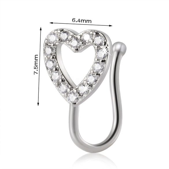 Piercing Nose Ring And Ear Clip Copper Inlaid With Flower Heart Leaf Moon Shapes Unisex Style