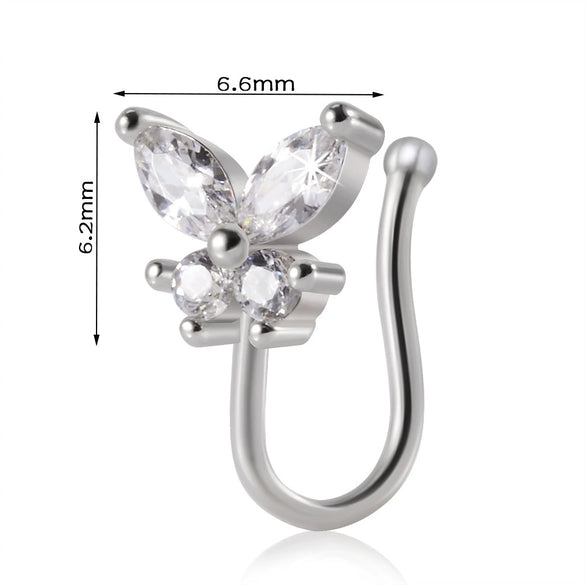 Piercing Nose Ring And Ear Clip Copper Inlaid With Flower Heart Leaf Moon Shapes Unisex Style