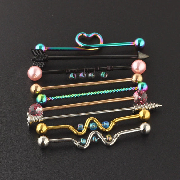 Piercing Set Industrial Ear Stud Earring Stainless Steel Geometric Fashion Jewelry
