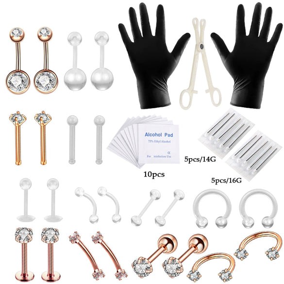 Piercing Set Stainless Steel K9 Heart Electroplating Unisex Whole Body Perforation Tools