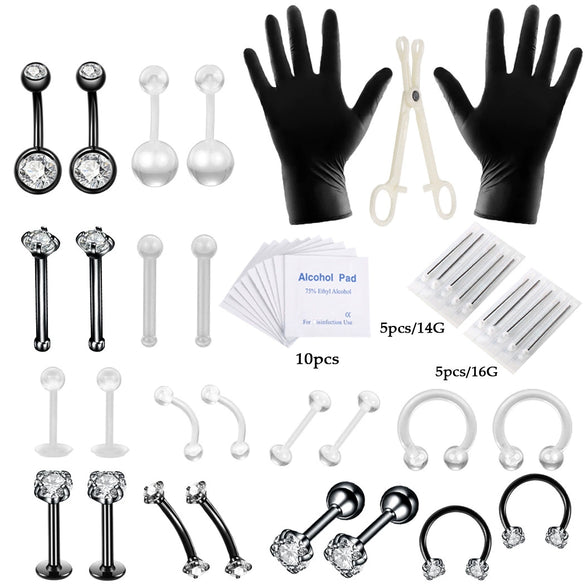 Piercing Set Stainless Steel K9 Heart Electroplating Unisex Whole Body Perforation Tools