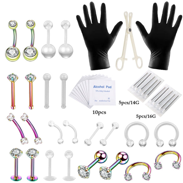 Piercing Set Stainless Steel K9 Heart Electroplating Unisex Whole Body Perforation Tools