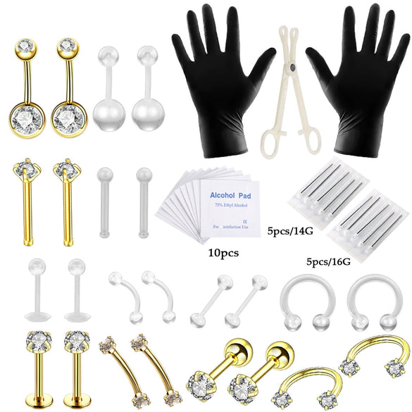 Piercing Set Stainless Steel K9 Heart Electroplating Unisex Whole Body Perforation Tools