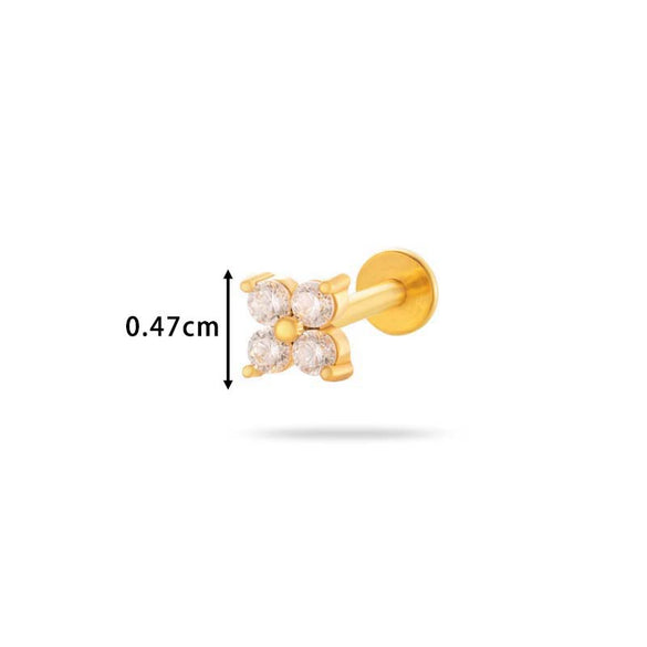 Piercing Stud Stainless Steel Copper Inlaid Zircon Cherry Cross Ear Bone For Women Electroplated