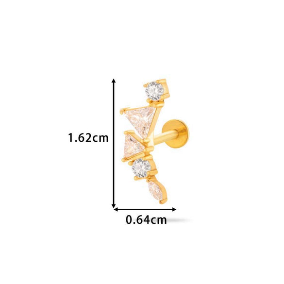 Piercing Stud Stainless Steel Copper Inlaid Zircon Cherry Cross Ear Bone For Women Electroplated
