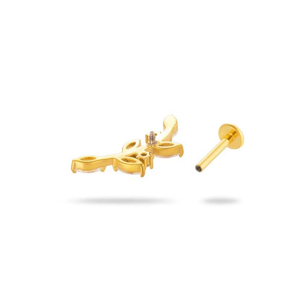 Piercing Stud Stainless Steel Copper Inlaid Zircon Cherry Cross Ear Bone For Women Electroplated