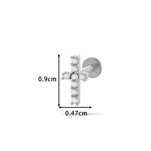 Piercing Stud Stainless Steel Copper Inlaid Zircon Cherry Cross Ear Bone For Women Electroplated