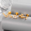 Piercing Stud Stainless Steel Copper Inlaid Zircon Cherry Cross Ear Bone For Women Electroplated