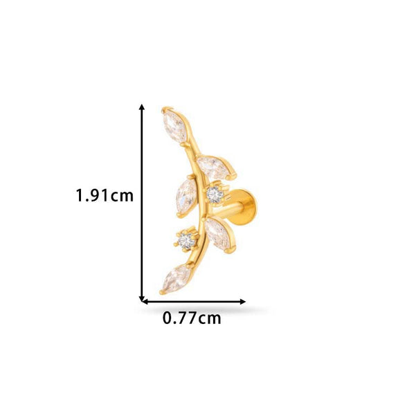 Piercing Stud Stainless Steel Copper Inlaid Zircon Cherry Cross Ear Bone For Women Electroplated