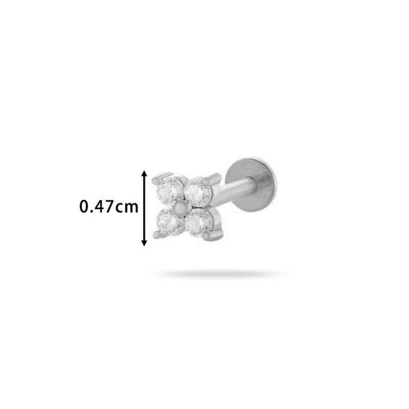 Piercing Stud Stainless Steel Copper Inlaid Zircon Cherry Cross Ear Bone For Women Electroplated