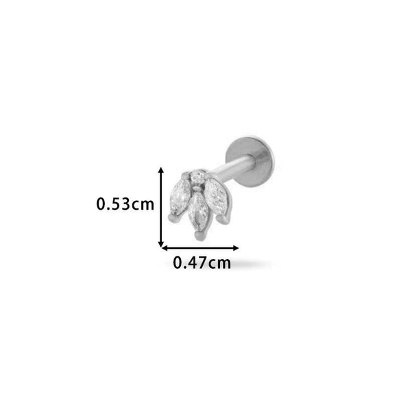 Piercing Stud Stainless Steel Copper Inlaid Zircon Cherry Cross Ear Bone For Women Electroplated