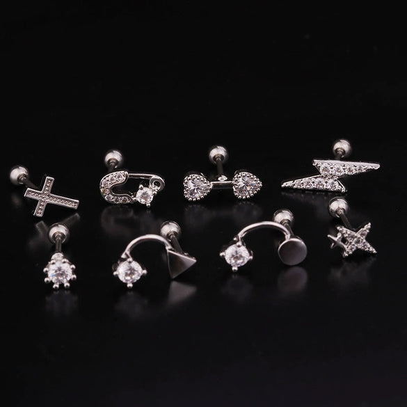 Piercing Thread Earrings Stainless Steel Rose Gold Zircon Geometric Fashion Jewelry For Women