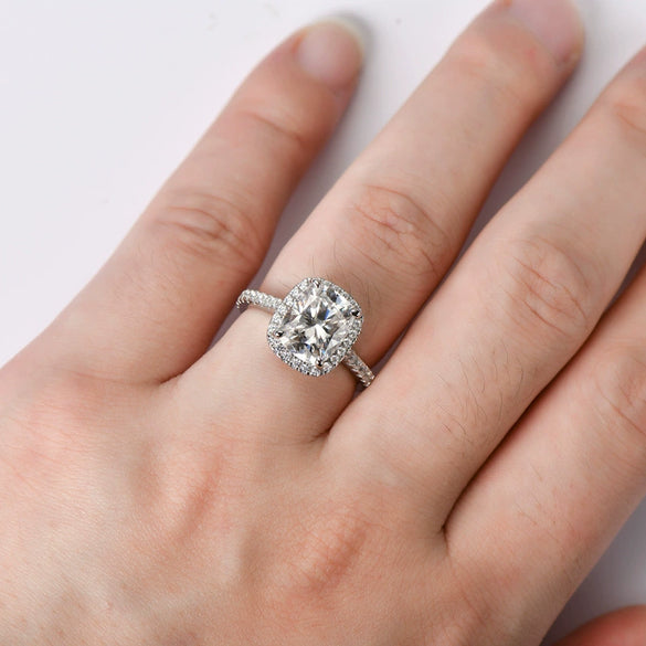 Pillow Sugar Moissanite Ring Women Geometric Silver Jewelry Electroplated