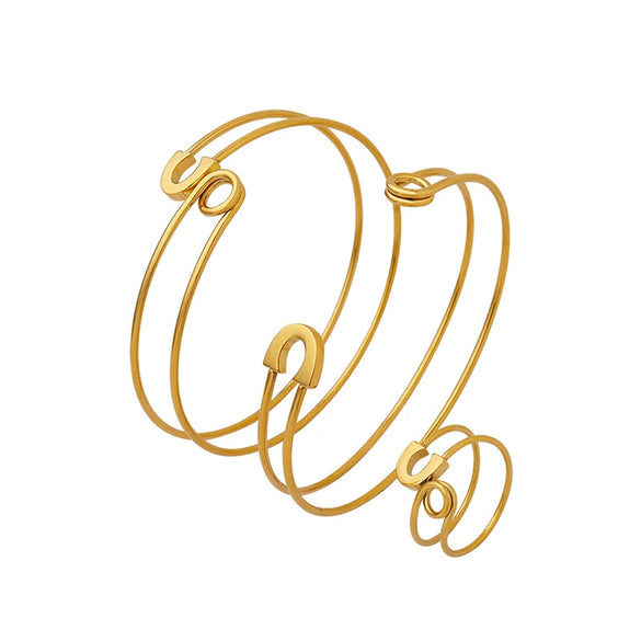 Pin Opening Adjustable Women's Finger Ring And Bracelet Jewelry Set In Ins Style Made Of Titanium Steel With Electroplating