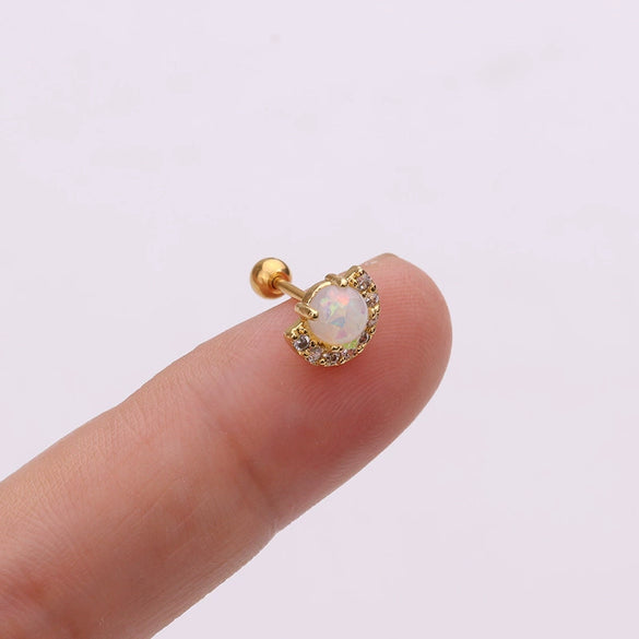 Pineapple Screw Earring Metal Inlaid Zircon Geometric Style