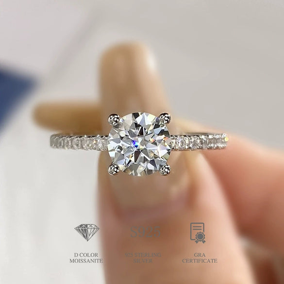 Pink Classic Fourclaw Moissanite Ring For Female S925 Silver Geometric Simple Electroplated Ring