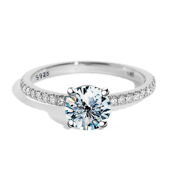 Pink Classic Fourclaw Moissanite Ring For Female S925 Silver Geometric Simple Electroplated Ring