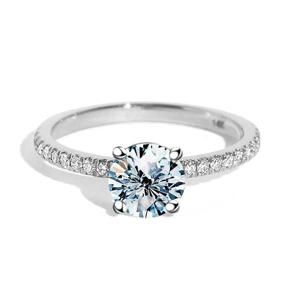 Pink Classic Fourclaw Moissanite Ring For Female S925 Silver Geometric Simple Electroplated Ring