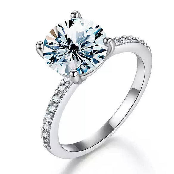 Pink Classic Fourclaw Moissanite Ring For Female S925 Silver Geometric Simple Electroplated Ring