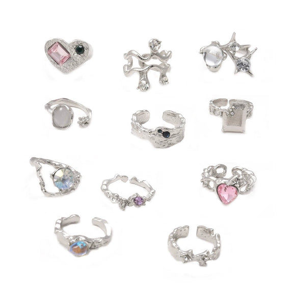 Pink Diamond Zircon Opening Asymmetrical Ring For Women In Cold Style Alloy Material With Geometric Styling And Electroplating Process