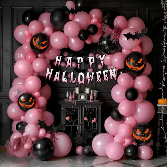 Pink Halloween Theme Latex Balloon Pumpkin Banner Flag Cake Card Party Decoration Supplies
