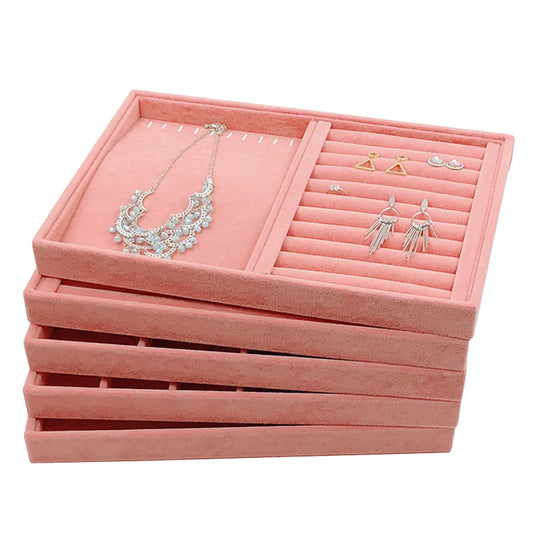 Pink Ice Fleece Jewelry Tray Jewelry Display Rack Earrings Earrings Necklace Bracelet Pendant Storage Box