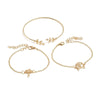 Pink Rhinestone Coconut Tree Woven Pearl Alloy Bracelet Set Geometric Pastoral Style Unisex Fashion Bracelets