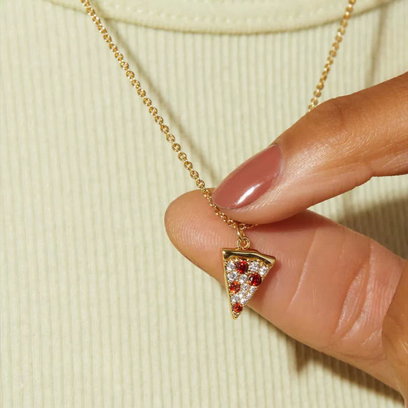 Pizza Necklace Copper Electroplated Geometric Pendant Clavicle Chain For Ladies