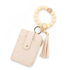 Plaid Card Case Pu Leather Women's Wallet Woven Silicone Bead Bracelet Keychain