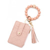 Plaid Card Case Pu Leather Women's Wallet Woven Silicone Bead Bracelet Keychain