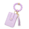 Plaid Card Case Pu Leather Women's Wallet Woven Silicone Bead Bracelet Keychain