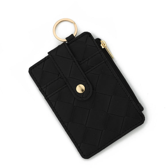 Plaid Hanging Vertical Bag Zipper Card Bag Coin Purse Women's Wallet Pu Leather Solid Color Urban Simplicity Woven Pattern