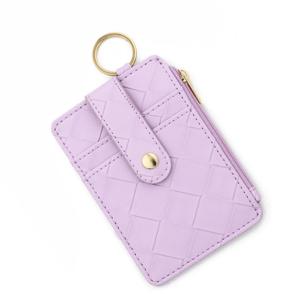 Plaid Hanging Vertical Bag Zipper Card Bag Coin Purse Women's Wallet Pu Leather Solid Color Urban Simplicity Woven Pattern
