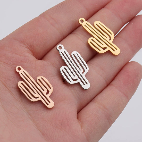 Plant Hollow Cactus Pendant Diy Jewelry Accessories Stainless Steel Fine Polished Glossy
